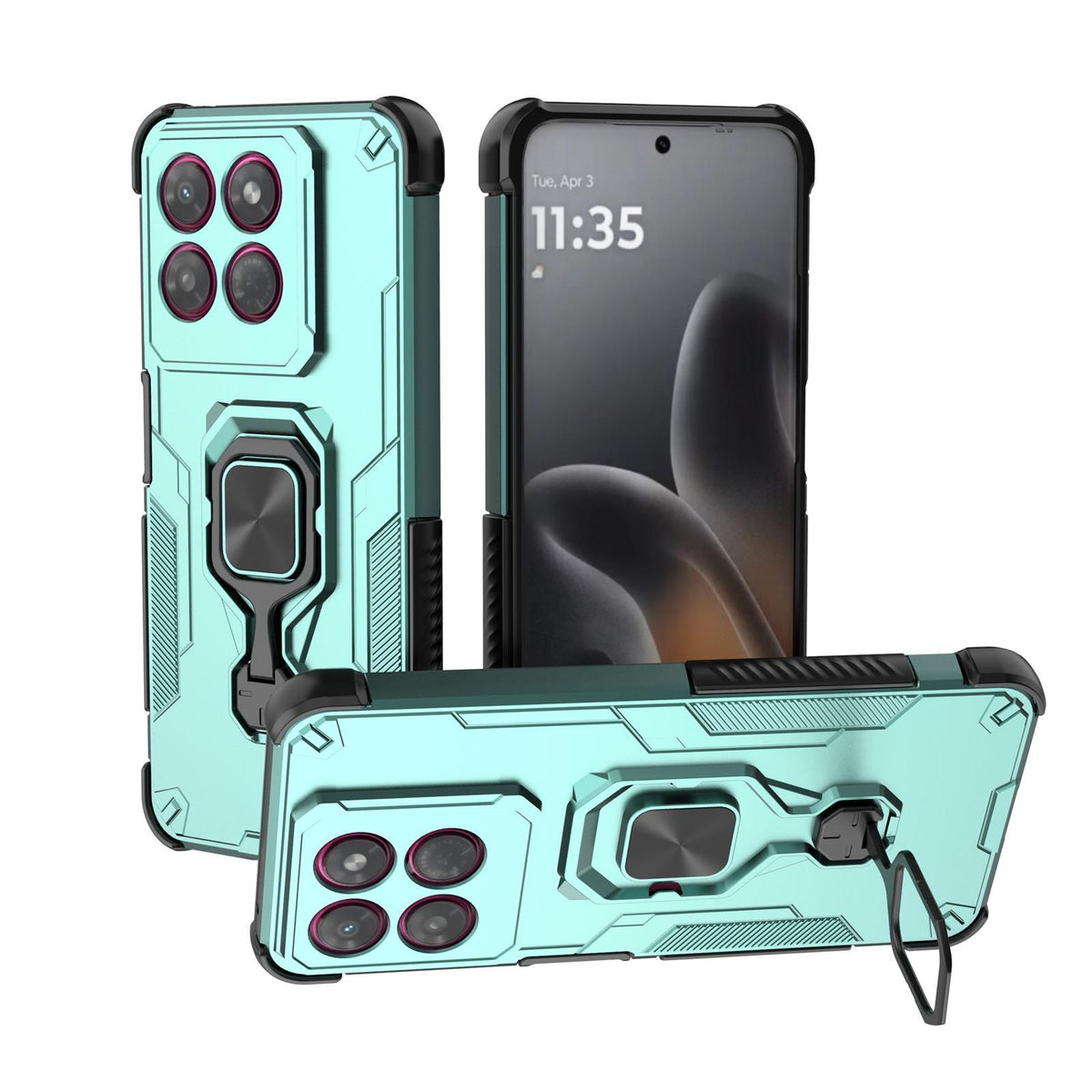 For Motorola Moto G37 Power 5G Metal Kickstand TPU Hybrid PC Phone Case - Green - EDA007967008D