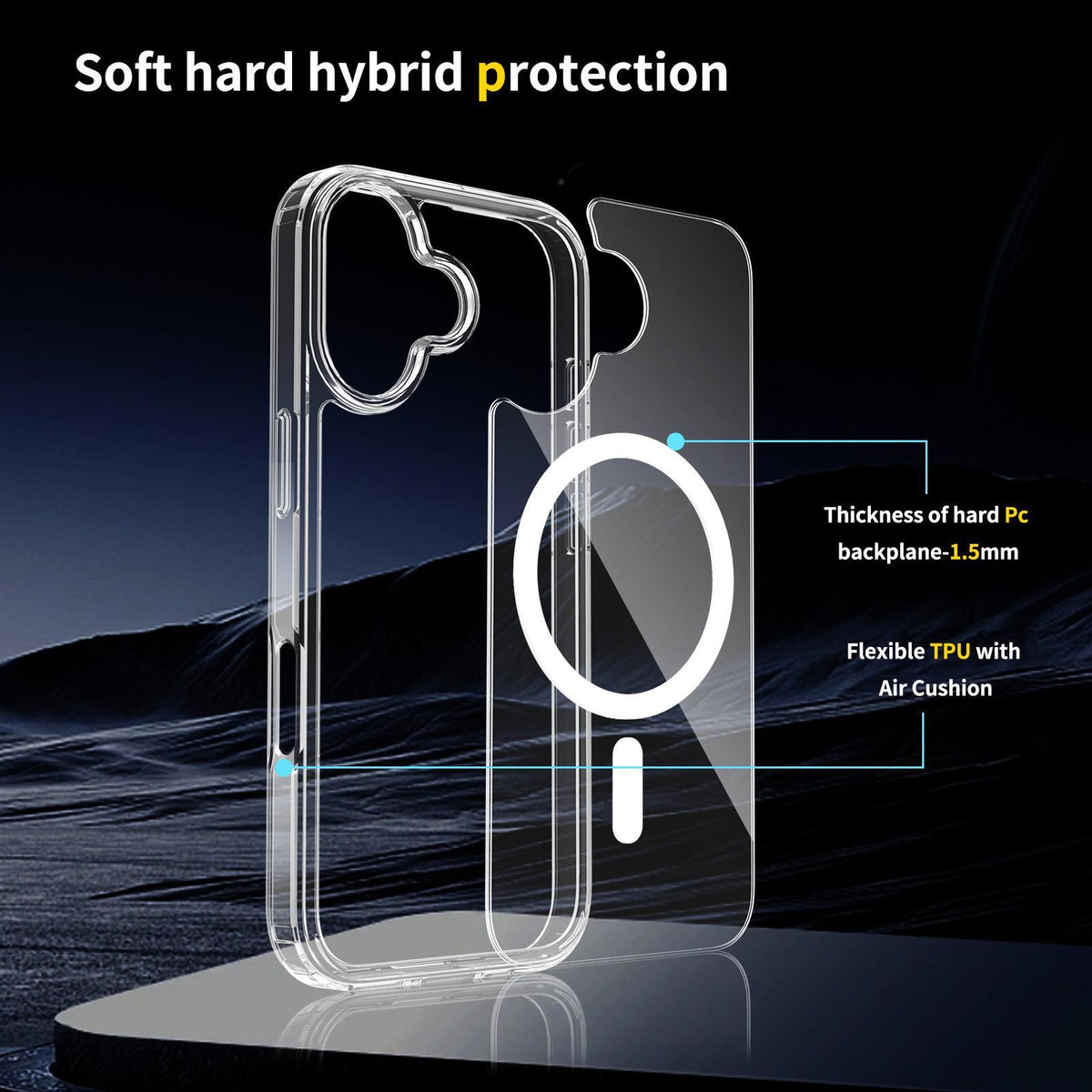 For iPhone 18 Scratchproof PC Hybrid TPU Magsafe Phone Case - Transparent - EDA008013405A