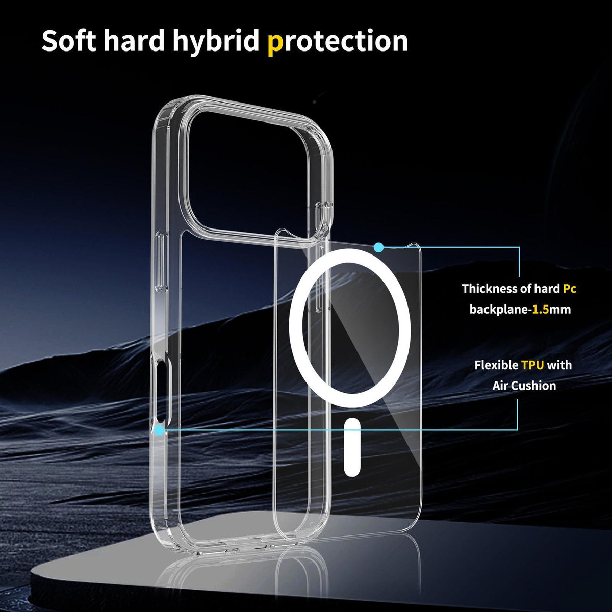 For iPhone 18 Pro Scratchproof PC Hybrid TPU Magsafe Phone Case - Transparent - EDA008013406A