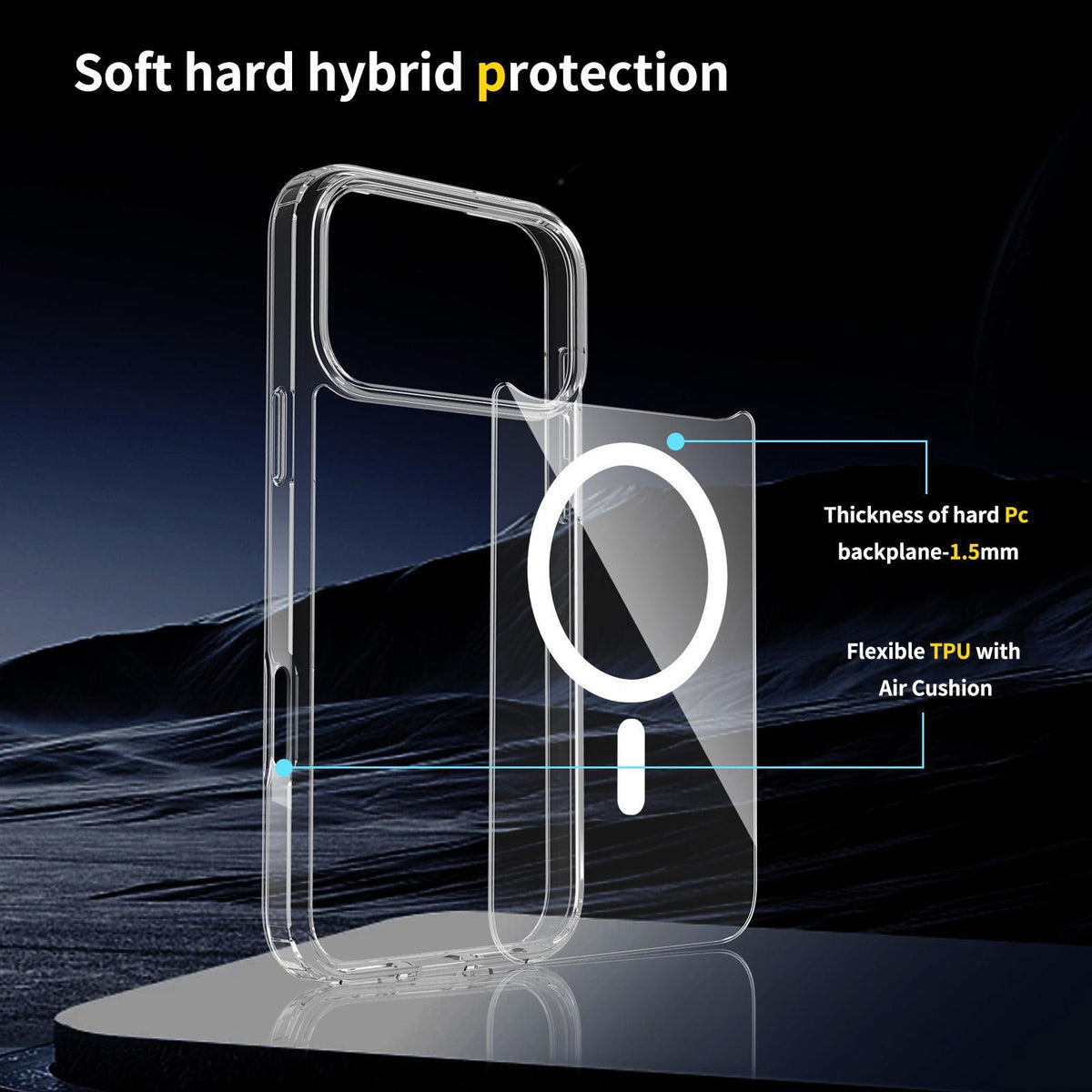 For iPhone 18 Pro Max Scratchproof PC Hybrid TPU Magsafe Phone Case - Transparent - EDA008013407A