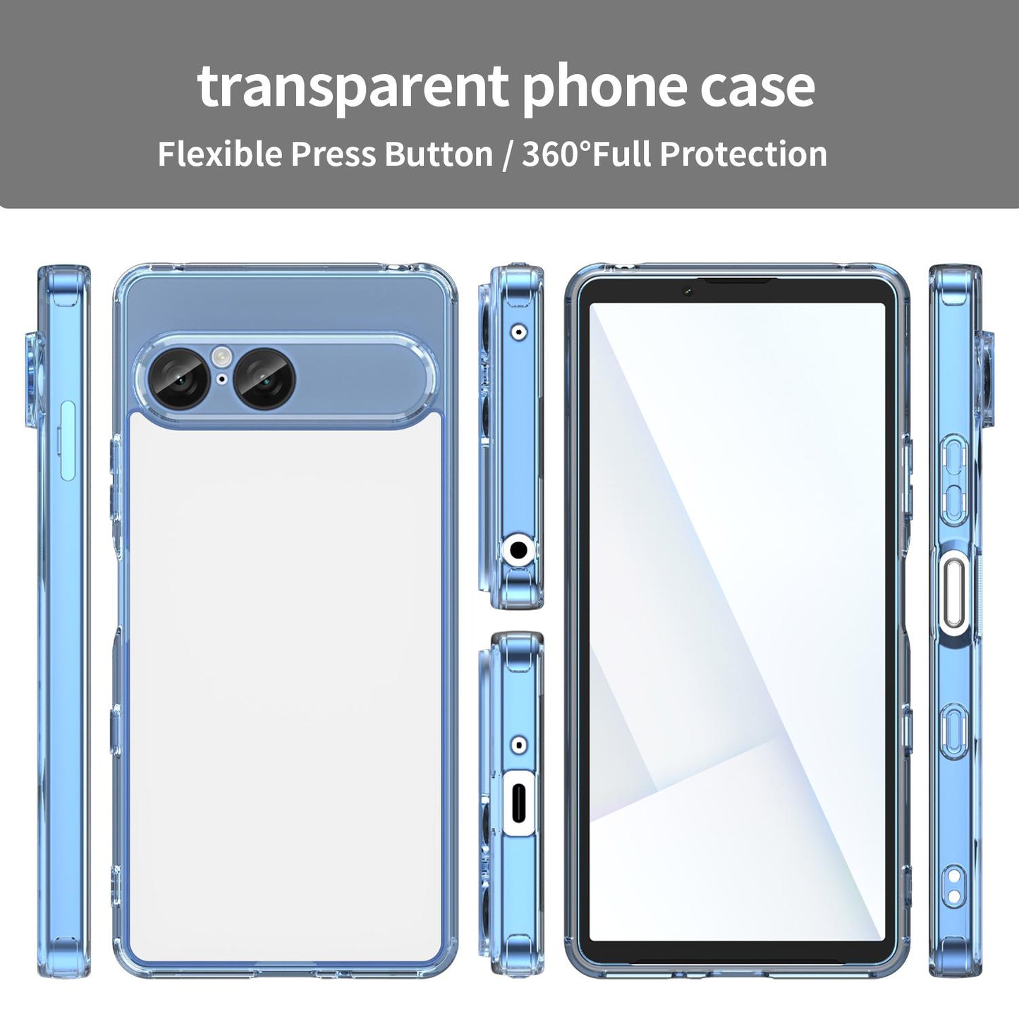 For Sony Xperia 10 VIII PC Hybrid TPU Airbag Shockproof Phone Case(Transparent Blue)