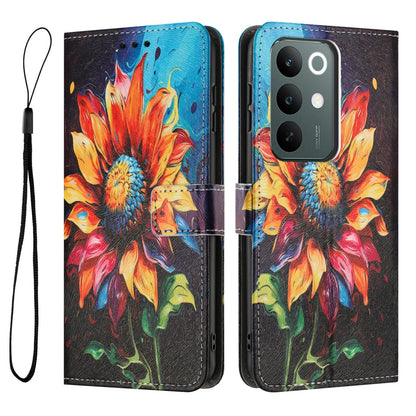 For Realme C100 / C100i / C100x 4G Color Drawing Pattern Leather Phone Case - Sunflower - EDA008043727A