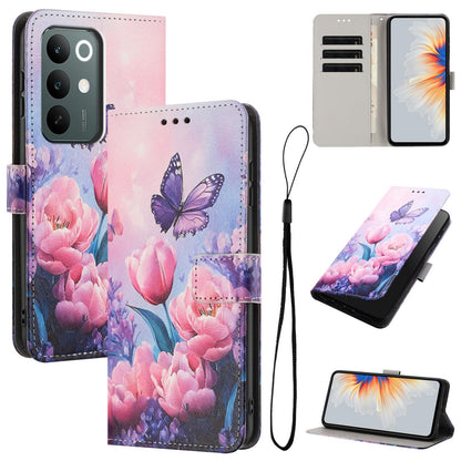 For Realme C100 / C100i / C100x 4G Color Drawing Pattern Leather Phone Case - Pink Butterfly - EDA008043727B