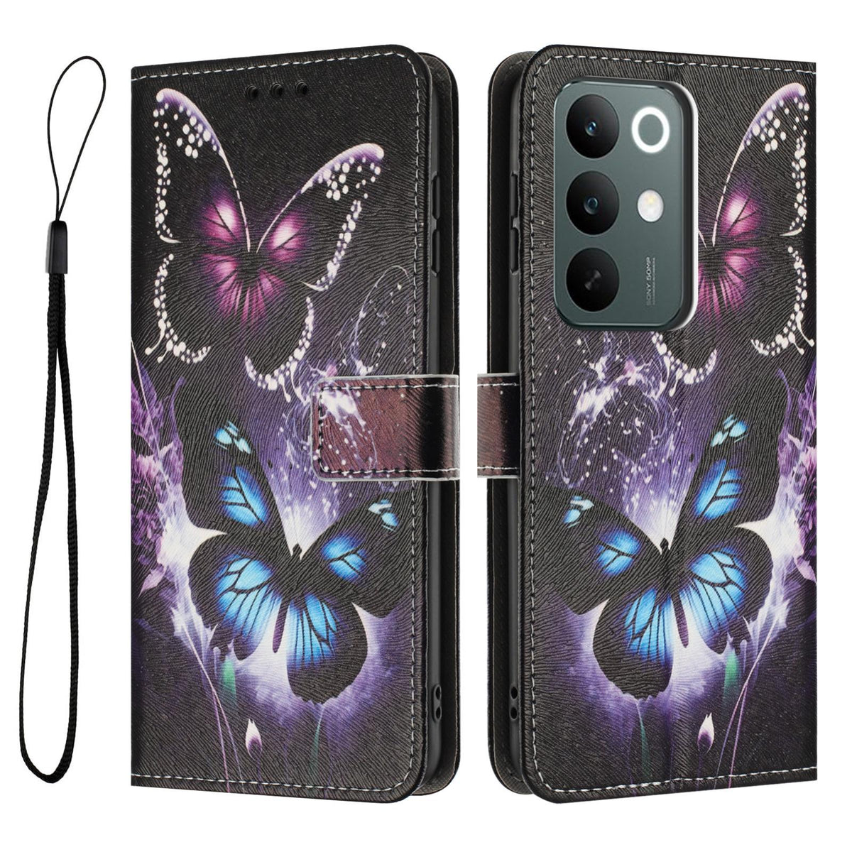 For Realme C100 / C100i / C100x 4G Color Drawing Pattern Leather Phone Case - Two Butterflies - EDA008043727C