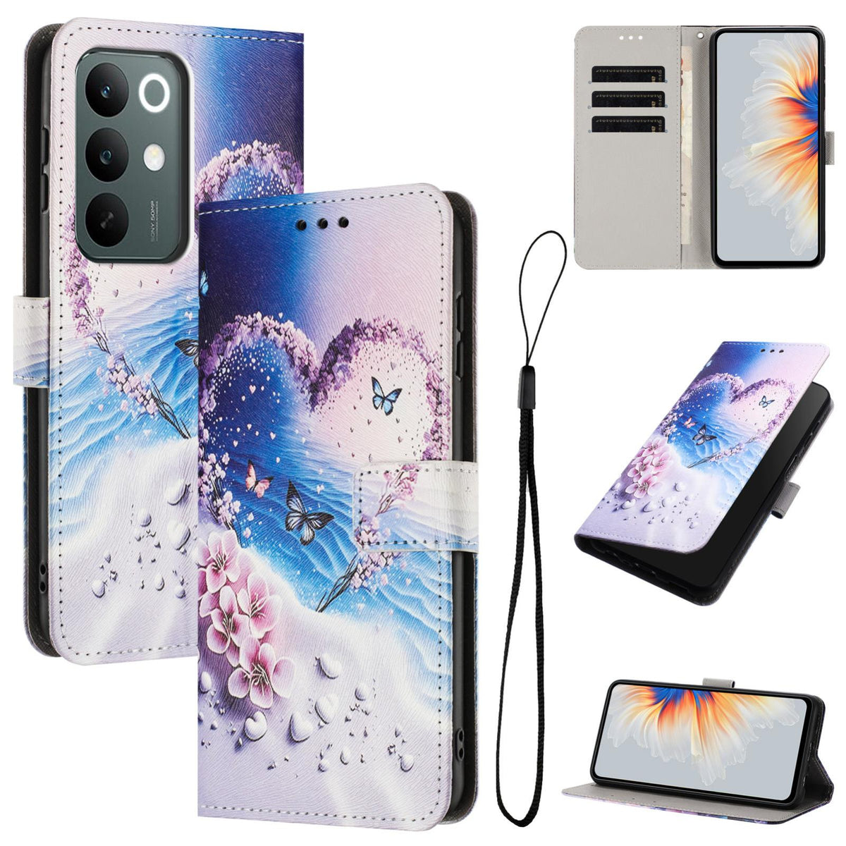 For Realme C100 / C100i / C100x 4G Color Drawing Pattern Leather Phone Case - Love Butterfly - EDA008043727D