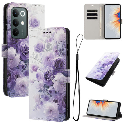 For Realme C100 / C100i / C100x 4G Color Drawing Pattern Leather Phone Case - Purple Rose - EDA008043727E
