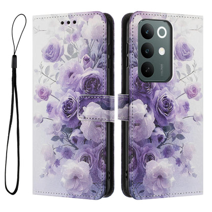 For Realme C100 / C100i / C100x 4G Color Drawing Pattern Leather Phone Case - Purple Rose - EDA008043727E