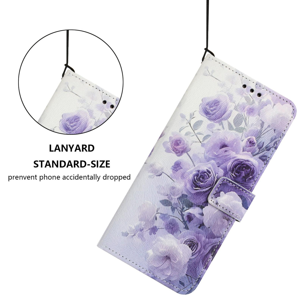For Realme C100 / C100i / C100x 4G Color Drawing Pattern Leather Phone Case - Purple Rose - EDA008043727E
