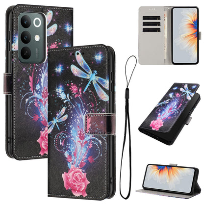 For Realme C100 / C100i / C100x 4G Color Drawing Pattern Leather Phone Case - Dragonfly - EDA008043727F