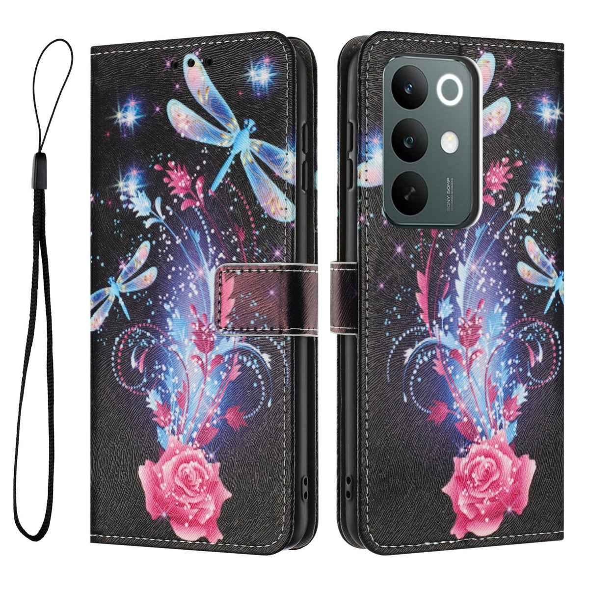 For Realme C100 / C100i / C100x 4G Color Drawing Pattern Leather Phone Case - Dragonfly - EDA008043727F