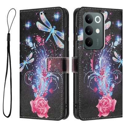 For Realme C100 / C100i / C100x 4G Color Drawing Pattern Leather Phone Case - Dragonfly - EDA008043727F