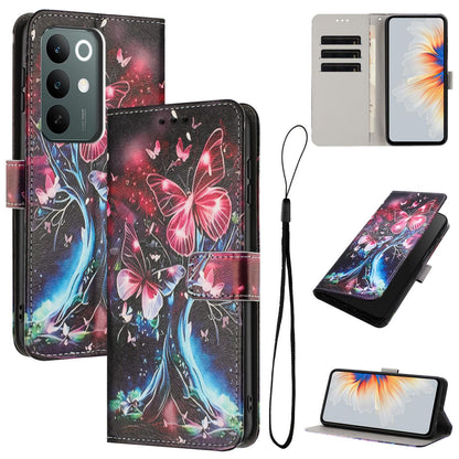 For Realme C100 / C100i / C100x 4G Color Drawing Pattern Leather Phone Case - Butterfly Tree - EDA008043727G