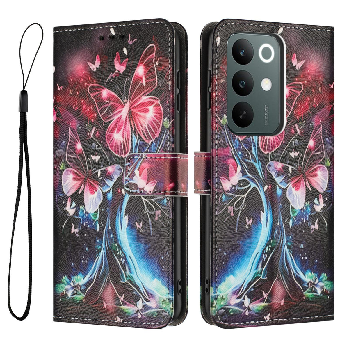 For Realme C100 / C100i / C100x 4G Color Drawing Pattern Leather Phone Case - Butterfly Tree - EDA008043727G
