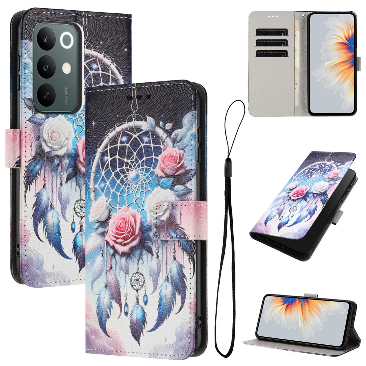 For Realme C100 / C100i / C100x 4G Color Drawing Pattern Leather Phone Case - Flower Wind Chime - EDA008043727H