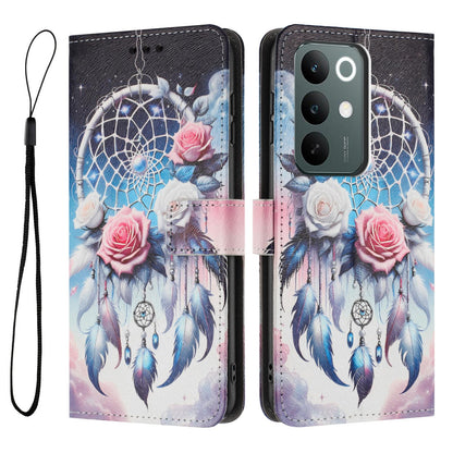For Realme C100 / C100i / C100x 4G Color Drawing Pattern Leather Phone Case - Flower Wind Chime - EDA008043727H
