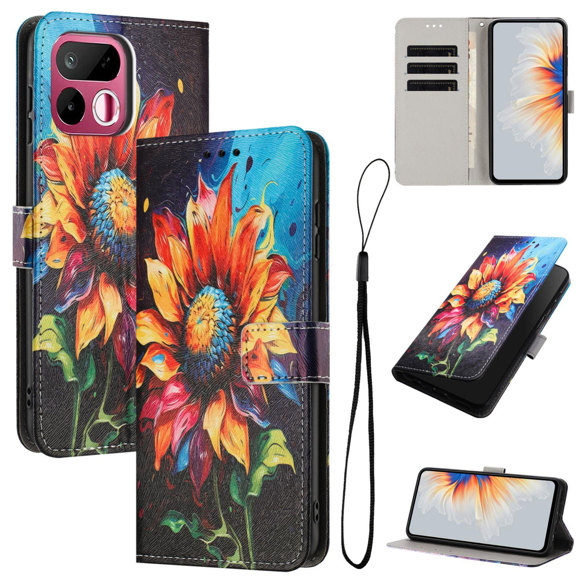 For Realme 16T 5G Color Drawing Pattern Leather Phone Case - Sunflower - EDA008043728A