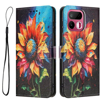 For Realme 16T 5G Color Drawing Pattern Leather Phone Case - Sunflower - EDA008043728A