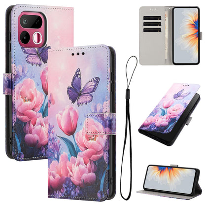 For Realme 16T 5G Color Drawing Pattern Leather Phone Case - Pink Butterfly - EDA008043728B