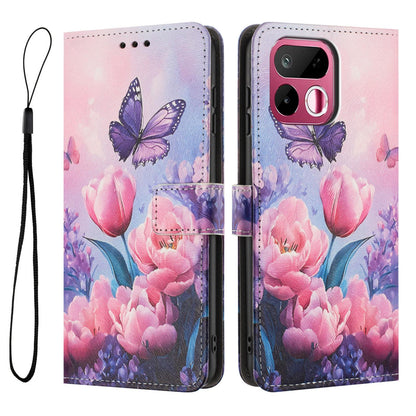 For Realme 16T 5G Color Drawing Pattern Leather Phone Case - Pink Butterfly - EDA008043728B