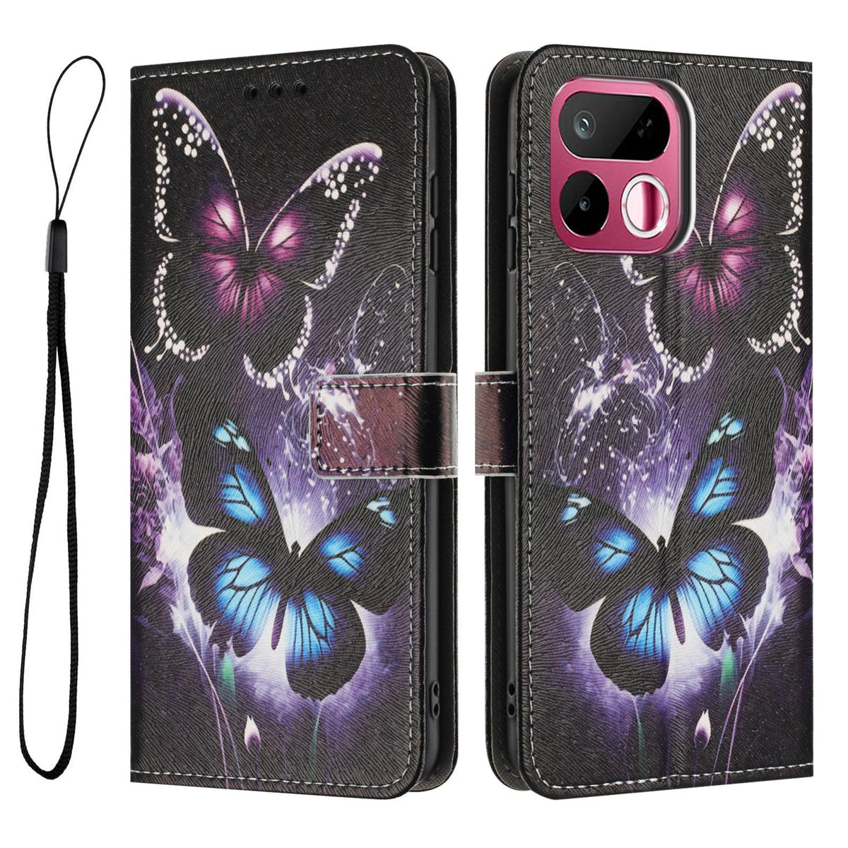 For Realme 16T 5G Color Drawing Pattern Leather Phone Case - Two Butterflies - EDA008043728C