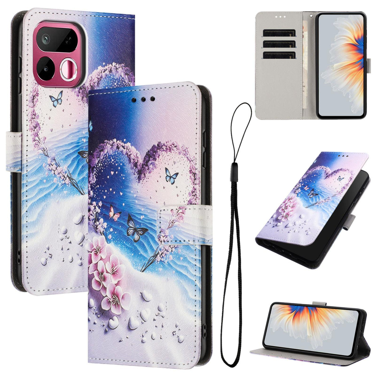 For Realme 16T 5G Color Drawing Pattern Leather Phone Case - Love Butterfly - EDA008043728D