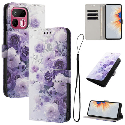 For Realme 16T 5G Color Drawing Pattern Leather Phone Case - Purple Rose - EDA008043728E