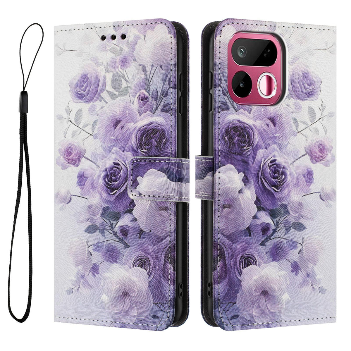 For Realme 16T 5G Color Drawing Pattern Leather Phone Case - Purple Rose - EDA008043728E