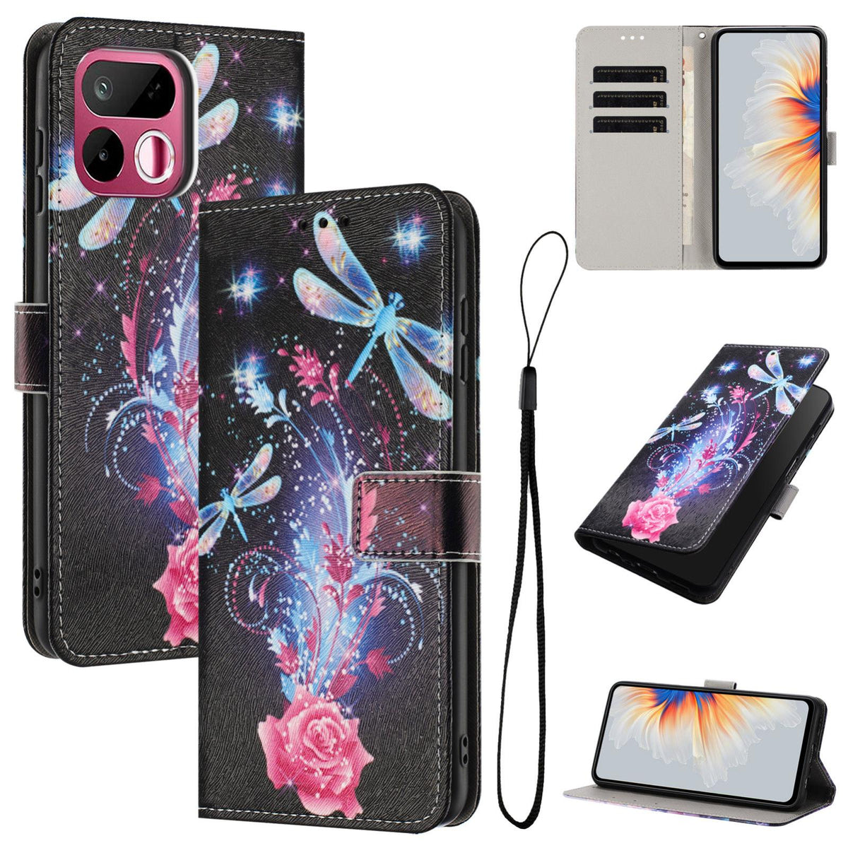 For Realme 16T 5G Color Drawing Pattern Leather Phone Case - Dragonfly - EDA008043728F