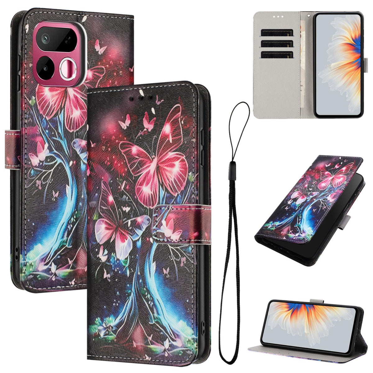 For Realme 16T 5G Color Drawing Pattern Leather Phone Case - Butterfly Tree - EDA008043728G