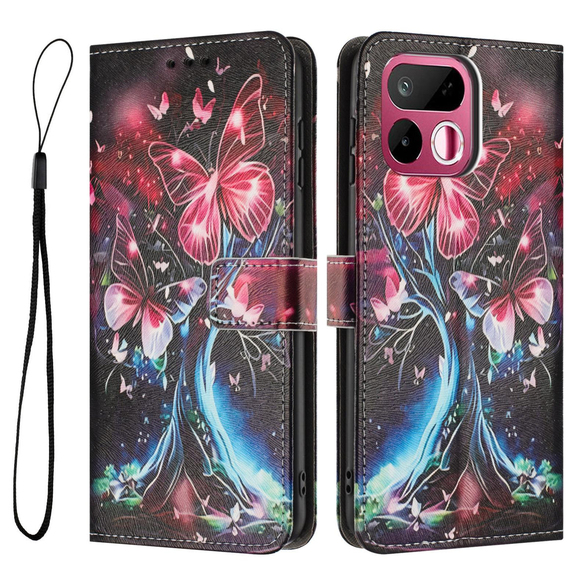 For Realme 16T 5G Color Drawing Pattern Leather Phone Case - Butterfly Tree - EDA008043728G