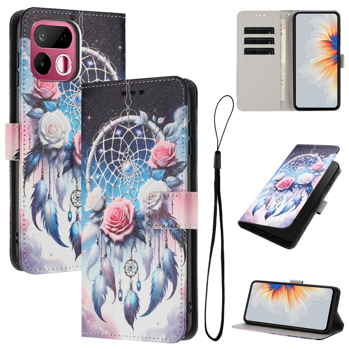 For Realme 16T 5G Color Drawing Pattern Leather Phone Case - Flower Wind Chime - EDA008043728H