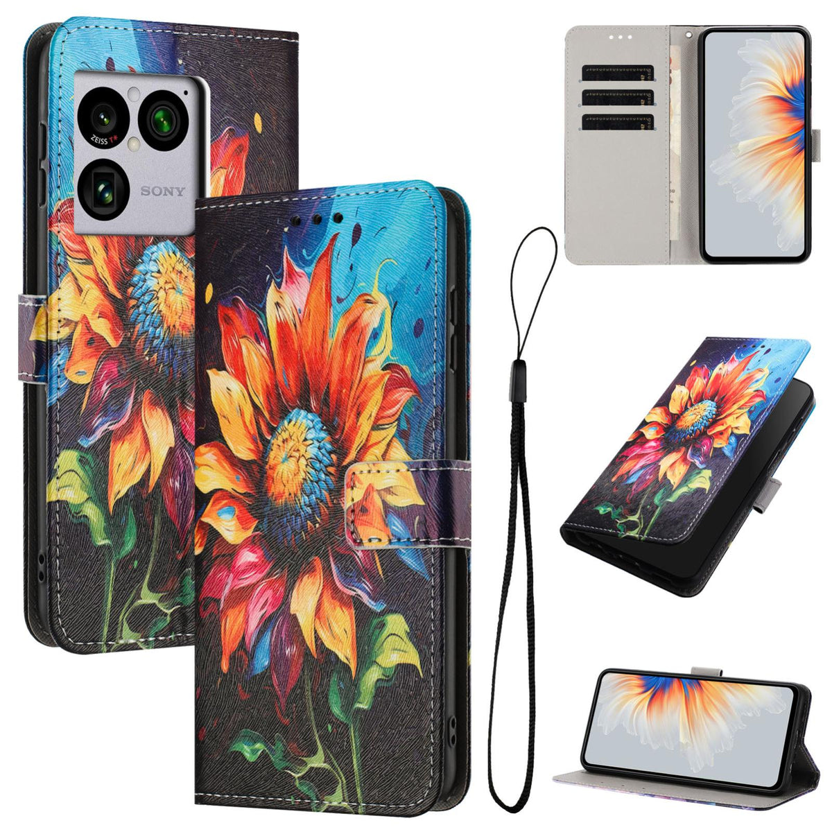 For Sony Xperia 1 VIII Colored Drawing Pattern Leather Phone Case - Sunflower - EDA008043812A