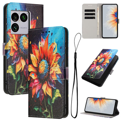 For Sony Xperia 1 VIII Colored Drawing Pattern Leather Phone Case - Sunflower - EDA008043812A