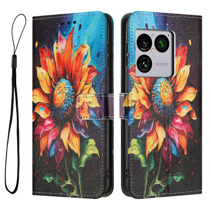 For Sony Xperia 1 VIII Colored Drawing Pattern Leather Phone Case - Sunflower - EDA008043812A