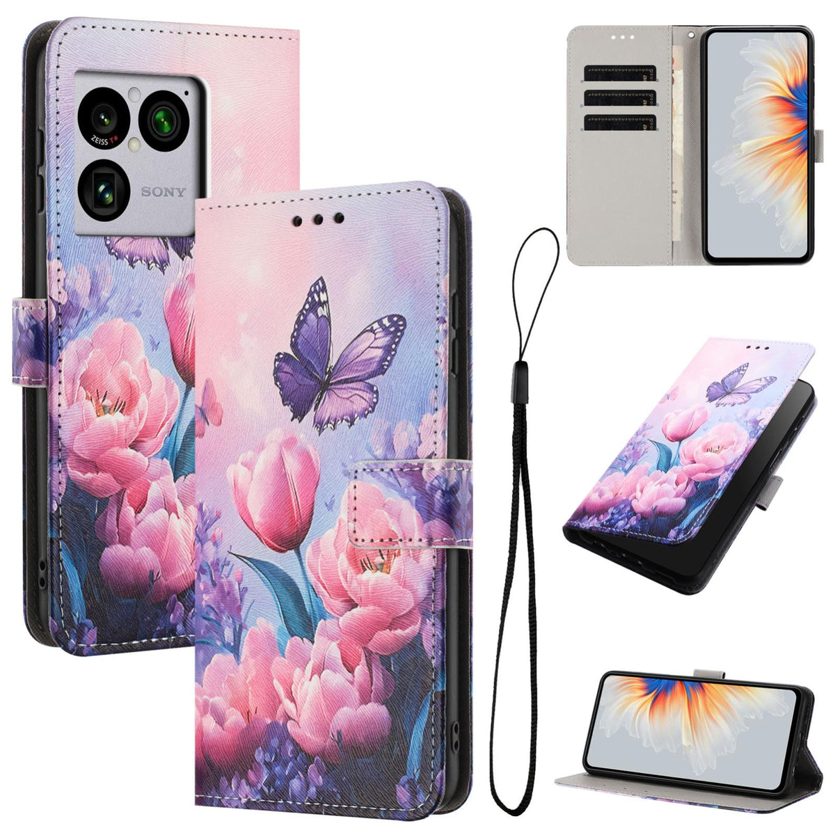 For Sony Xperia 1 VIII Colored Drawing Pattern Leather Phone Case - Pink Butterfly - EDA008043812B