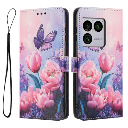 For Sony Xperia 1 VIII Colored Drawing Pattern Leather Phone Case - Pink Butterfly - EDA008043812B
