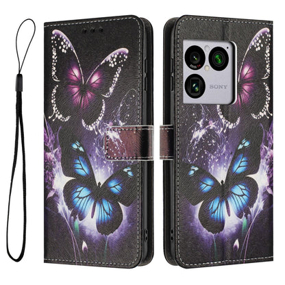 For Sony Xperia 1 VIII Colored Drawing Pattern Leather Phone Case - Two Butterflies - EDA008043812C