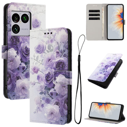 For Sony Xperia 1 VIII Colored Drawing Pattern Leather Phone Case - Purple Rose - EDA008043812E