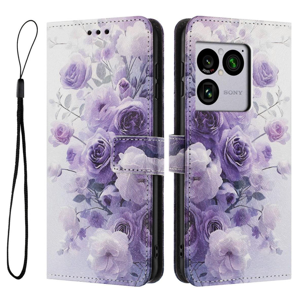 For Sony Xperia 1 VIII Colored Drawing Pattern Leather Phone Case - Purple Rose - EDA008043812E