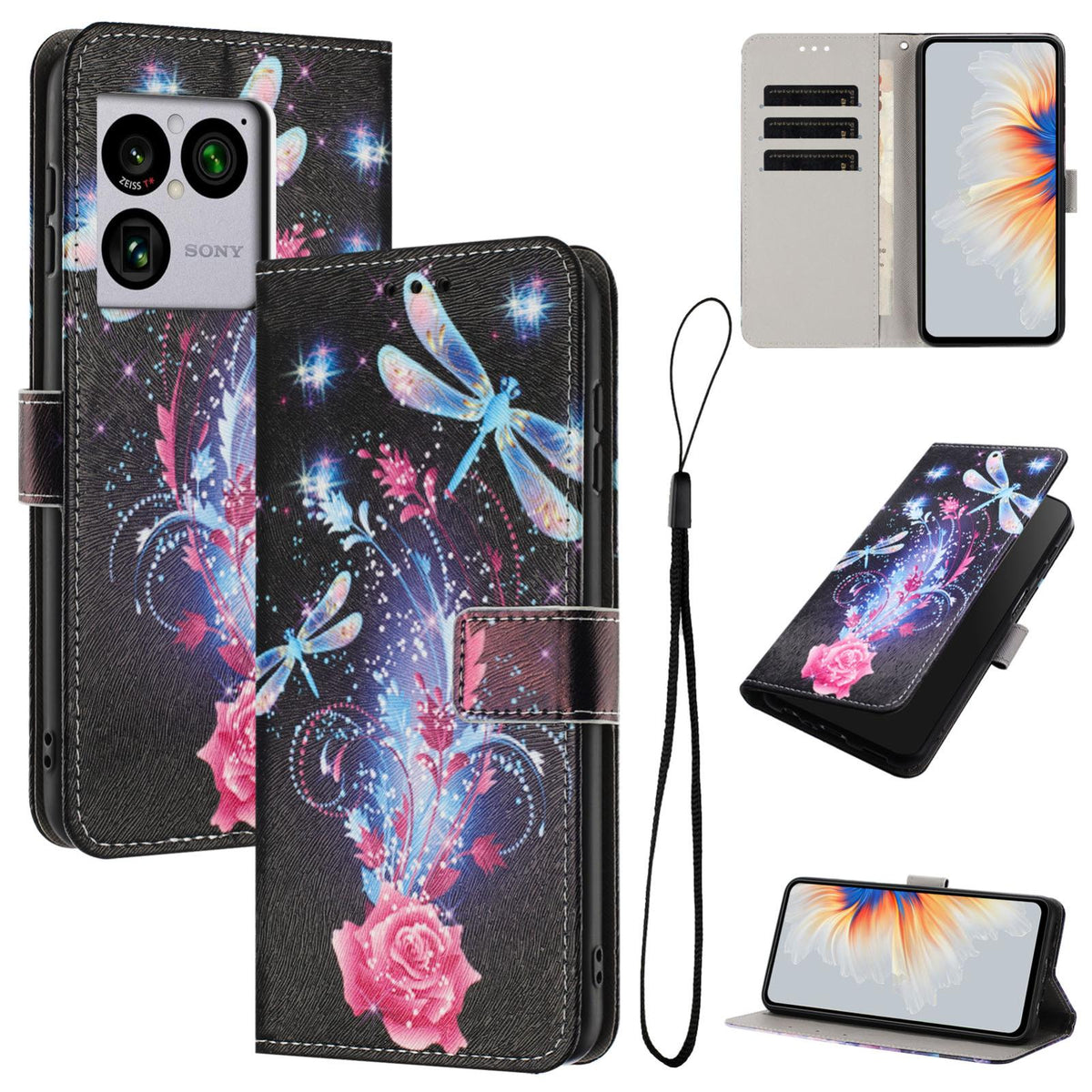 For Sony Xperia 1 VIII Colored Drawing Pattern Leather Phone Case - Dragonfly - EDA008043812F