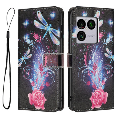 For Sony Xperia 1 VIII Colored Drawing Pattern Leather Phone Case - Dragonfly - EDA008043812F