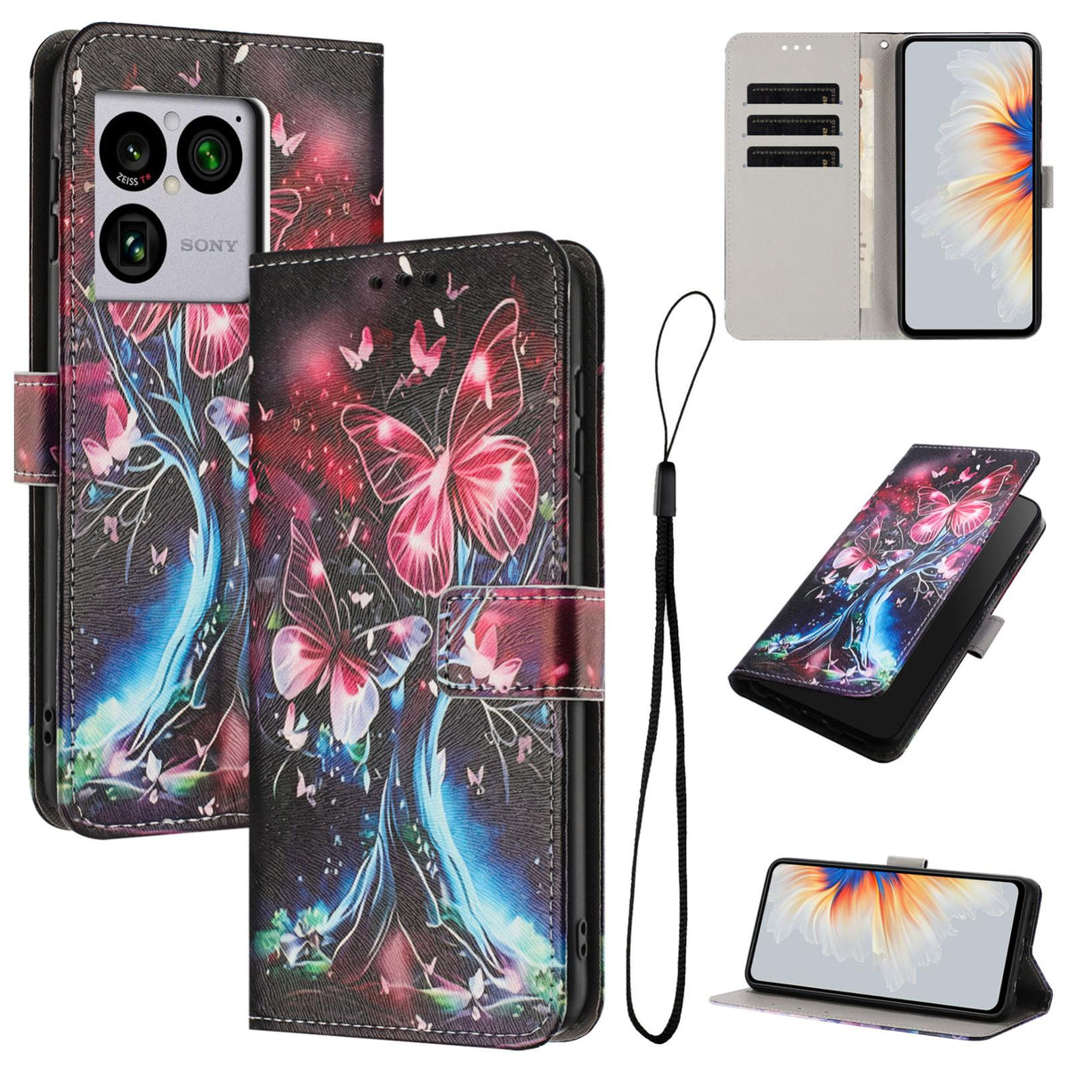 For Sony Xperia 1 VIII Colored Drawing Pattern Leather Phone Case - Butterfly Tree - EDA008043812G