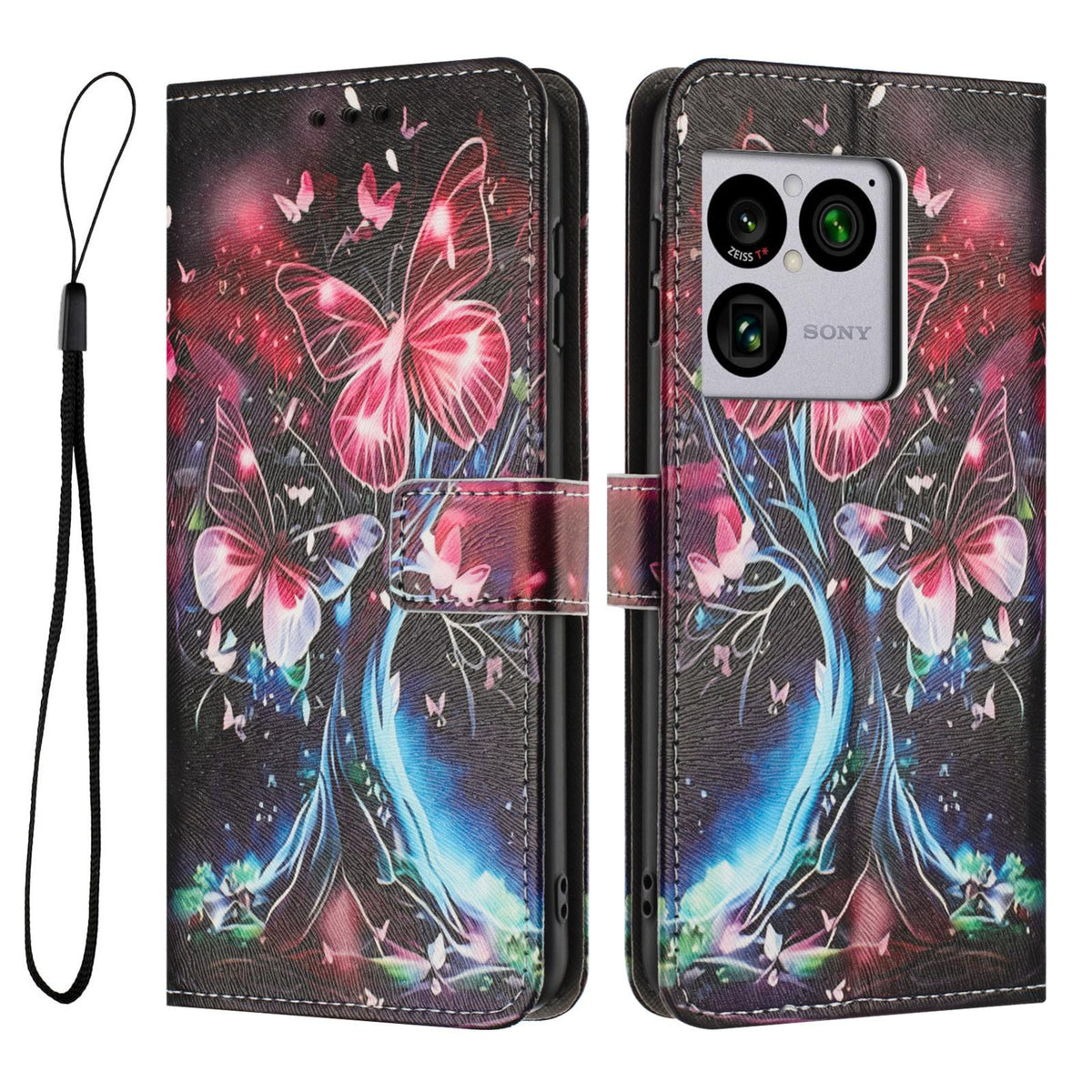 For Sony Xperia 1 VIII Colored Drawing Pattern Leather Phone Case - Butterfly Tree - EDA008043812G