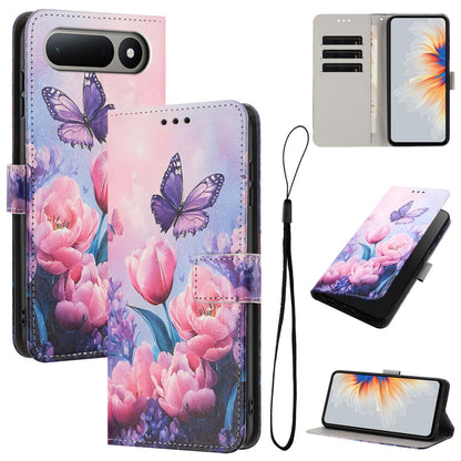 For Tecno Spark 50 5G Color Drawing Pattern Leather Phone Case - Pink Butterfly - EDA008044211B