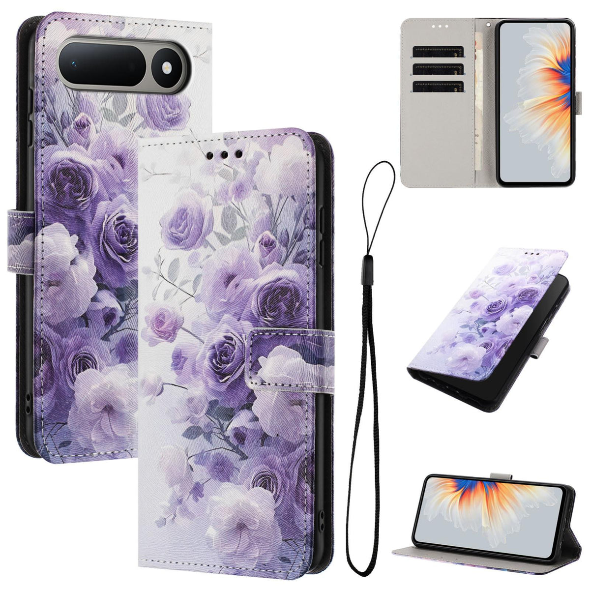 For Tecno Spark 50 5G Color Drawing Pattern Leather Phone Case - Purple Rose - EDA008044211E
