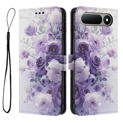 For Tecno Spark 50 5G Color Drawing Pattern Leather Phone Case - Purple Rose - EDA008044211E