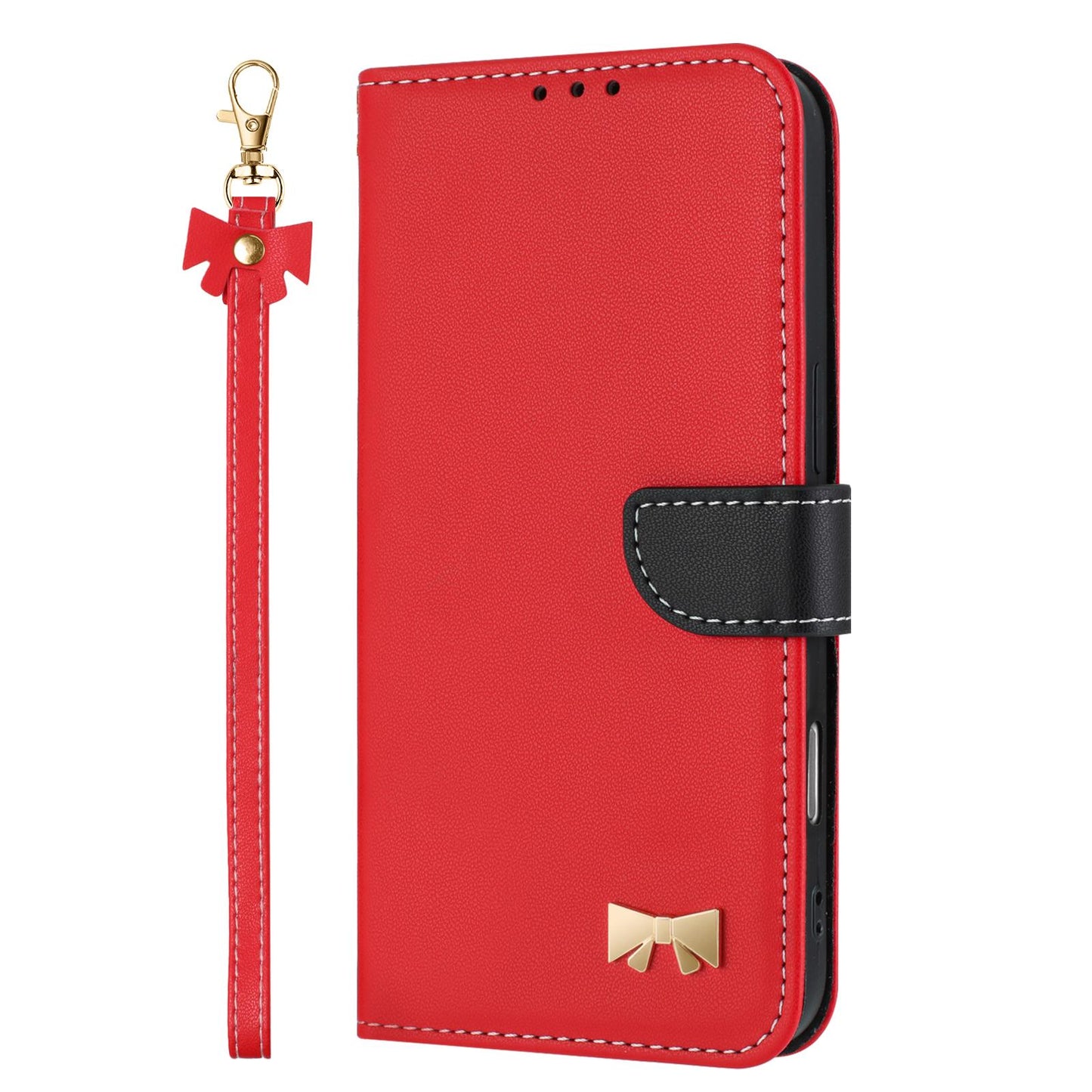 For Redmi K90 Pro Max / Poco F8 Ultra Metal Bow Leather Phone Case with Hand Strap(Red)