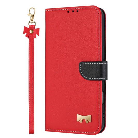 For Redmi K90 Pro Max / Poco F8 Ultra Metal Bow Leather Phone Case with Hand Strap(Red)