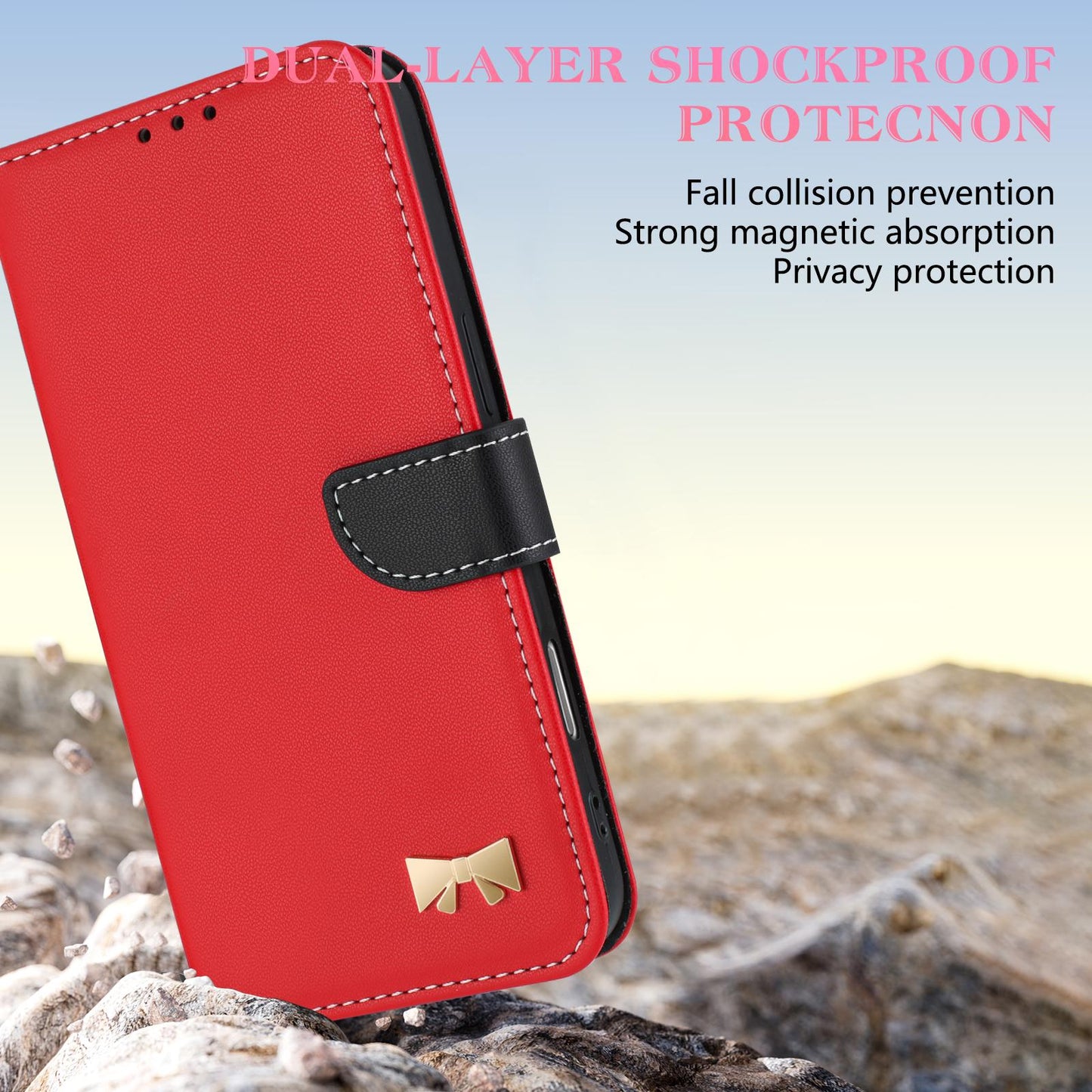 For Redmi K90 Pro Max / Poco F8 Ultra Metal Bow Leather Phone Case with Hand Strap(Red)