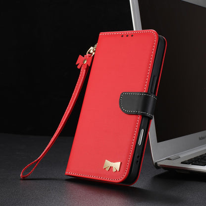 For Redmi K90 Pro Max / Poco F8 Ultra Metal Bow Leather Phone Case with Hand Strap(Red)